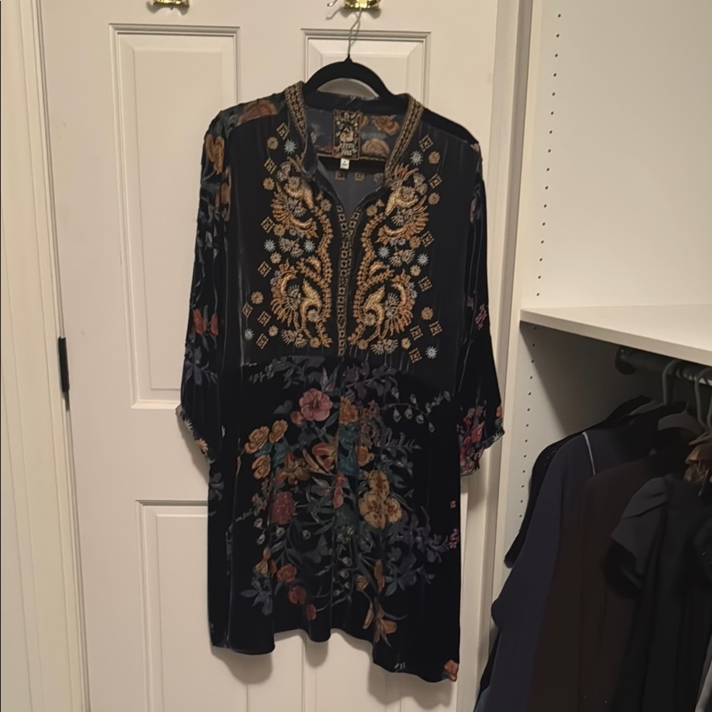 Johnny Was Navy Floral Embroidered Dress